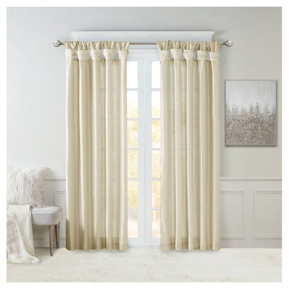 Tab Top Curtains 50x95 Inch - Faux Silk Window Panel, DIY Twisted Tab, Lining Included, Light Blocking, Bedroom & Living Room Decor