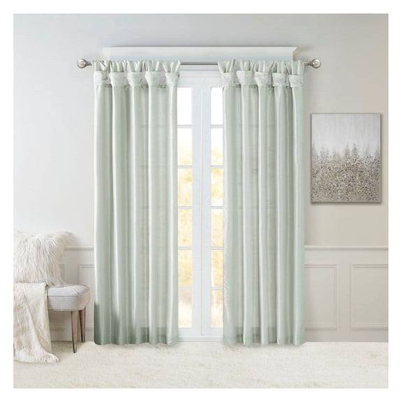 Tab Top Curtains - Dusty Aqua Faux Silk Window Panel - DIY Twisted Tab Design, Privacy Lining, 50x120 Inch