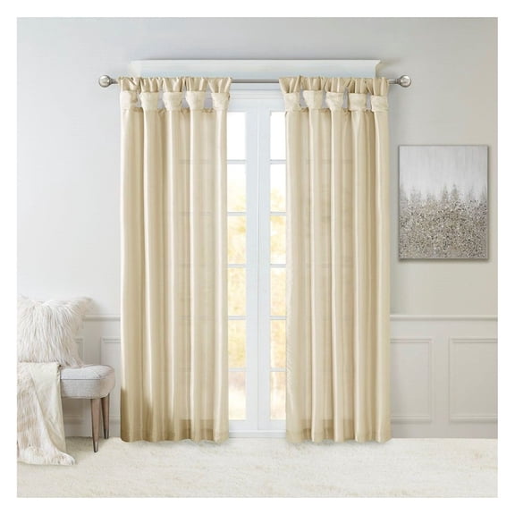 Tab Top Curtains - Faux Silk Window Panels - Emilia Collection - DIY Twisted Tab, Privacy Lining, 50x120 Inch, Single Panel