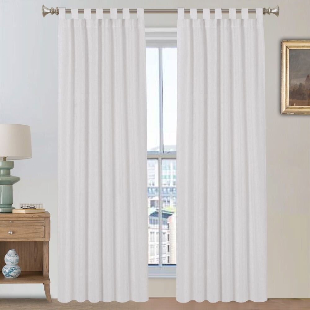 Tab Top Linen Curtains 96 inch Length 2 Panels Set OffWhite 52" x 84