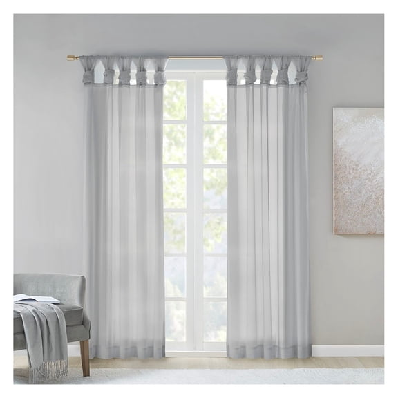 Tab Voile Sheer Window Pair LIGHT GREY + Polyester