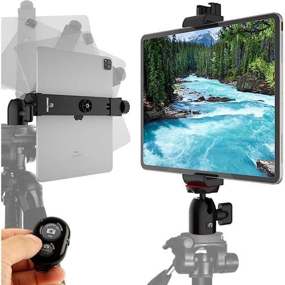 TabMount 360 iPad Tripod Mount Holder | Includes Swivel Ball Head and Bluetooth Remote | iPad Holder for Tripod (Mount Only)