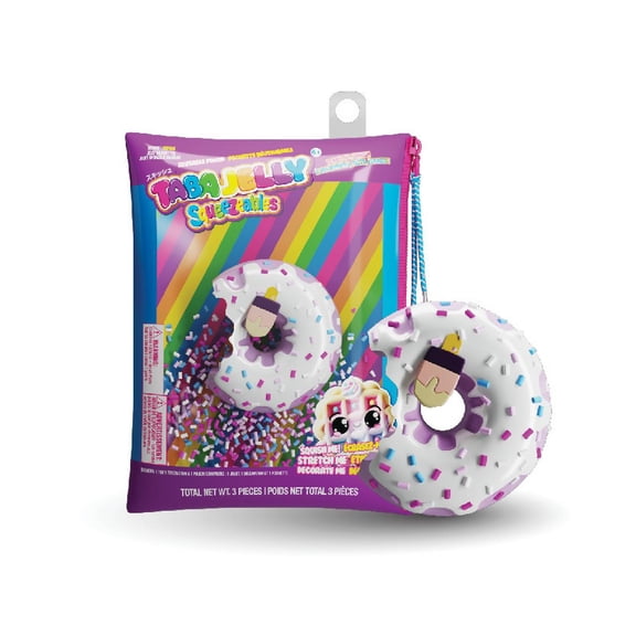 Taba Jelly Squishies Darling Donut - FuFu Squeeze Stress Relief Toy for Kids & Adults - Stretchy & Sticky Fun Sensory Play with Decorations - Relaxing Fidget Toy for Anxiety Relief & Calming Exercise