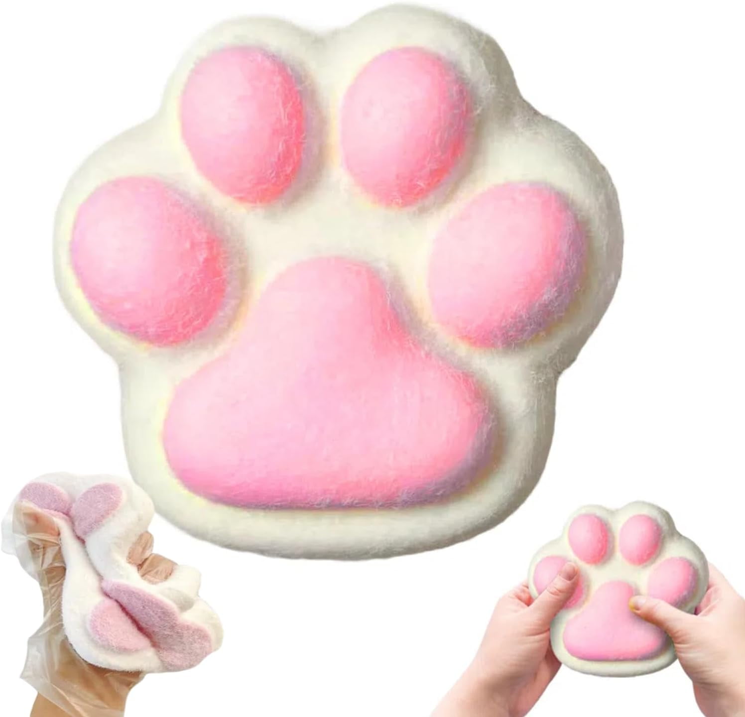 Taba Squeeze Toys Handmade Cat Paw Squeeze, 4 Inches Big FuFu Squeeze Paw, Cute Soft Squeeze Fidget Toys Squeeze Toys for Stress Relief (Pink)