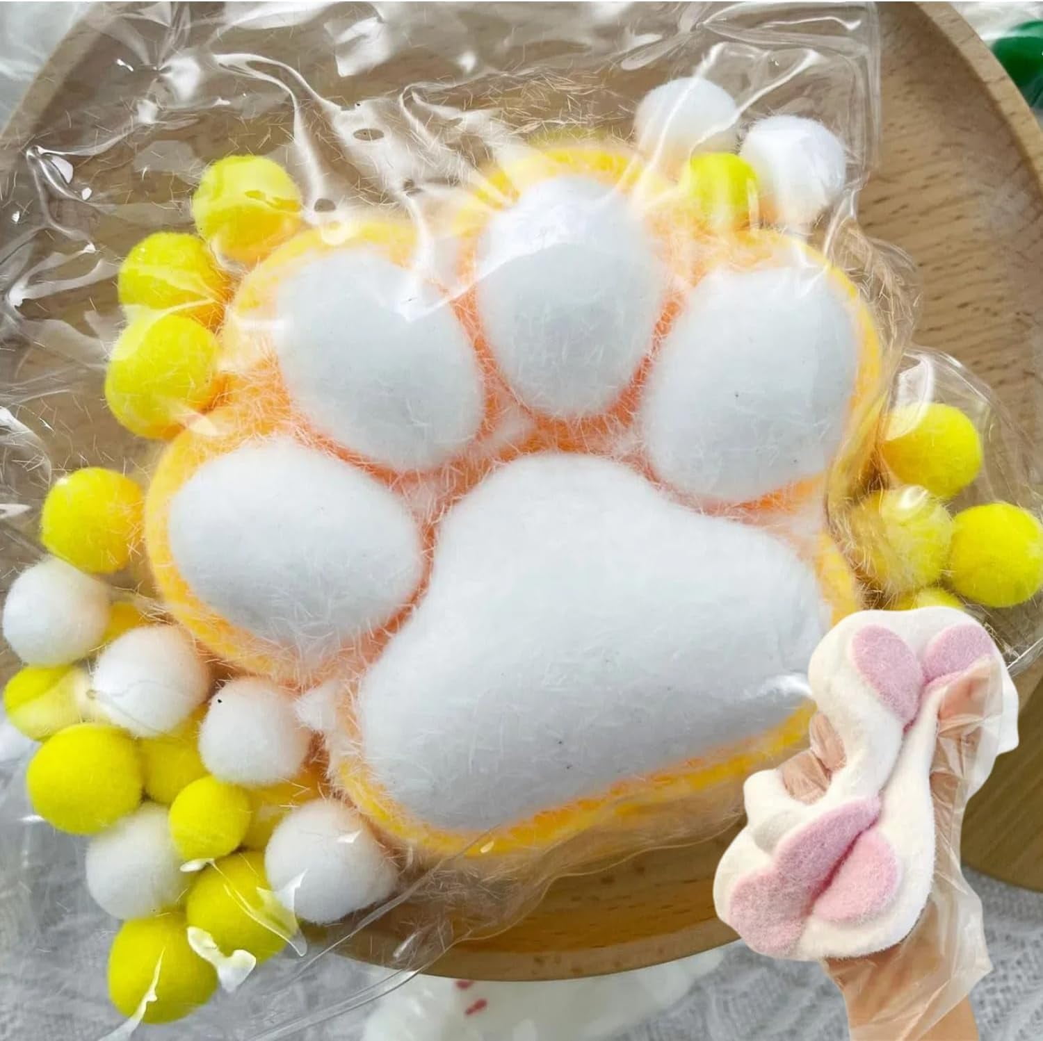 Taba Squeeze Toys Handmade Cat Paw Squeeze, 4 Inches Big FuFu Squeeze Paw, Cute Soft Squeeze Fidget Toys Squeeze Toys for Stress Relief (Pink)