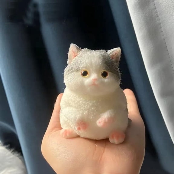 Taba Squishy Cat Jumbo Stress Relief Squeeze Toys no Fur- 3 Sizes Silent Fidget Sensory Toys for Adults (Gray/3.23")