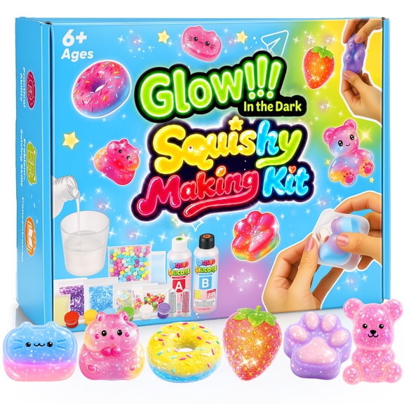 Squishy Toys Craft Kit for Girls, Glowing Squishy Making Kits for Kids, Birthday Gifts for 6 7 8 9 10 Year Old Girl, Squeeze Toys Crafts for Kids Ages 8-12