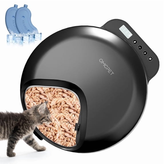 Tabacir Automatic Cat Feeder Wet Food with 2 Ice Packs, Cordless Wet Pet Food Dispenser,4 Meals Per Day Fresh Food Refrigerated Container,Programmable Timed Auto Feeder for Kitten, Black