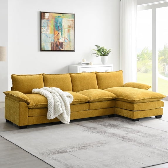 Tabaray 118"Convertible Sectional Sofa L Shaped, Chenille Upholstered Cloud Sofa with Double Cushions, Reversible Chaise Lounge, 5 Seats Sleeper Sofa Couch for Living Room Sets, Apartment Furniture