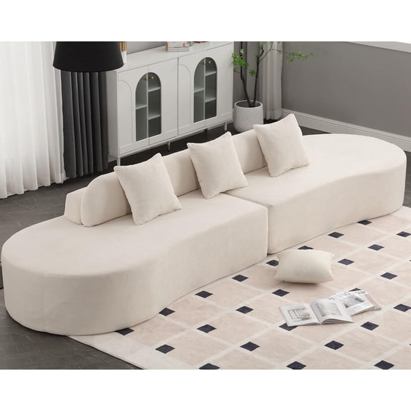Tabaray 130" Modular Sectional Sofa Couch, Minimalist Modern Curved Sofa Couch w 3 Pillows, 2 Piece Free Combination, Terry Cloth Fabric Sofa Couch for Living Room Furniture, Salon, Hotel (Beige)