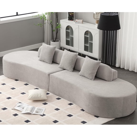 Tabaray 130.5'' Sectional Sofa Couch for Living Room,Modern Minimalist Style Curved Sofa Sectional Sofa with 3 Pillows for Living Room, No Assembly,Gray