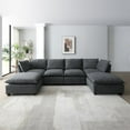 thumbnail image 1 of Tabaray 130" Sectional Sofa with Full Down Feather Cushions, Fabric 6 Seats Modular U-Shaped Sofa Couch Set with Convertible Ottoman, Free Combination Sleeper Sofa for Living Room, Apartment, 1 of 8