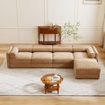 thumbnail image 1 of Tabaray 143" L-Shaped Modular Chenille Sectional Sofa with Storage Seat, 1 Ottoman, Modern Style 4-Seater Couch with Cylindrical Backrest and Armrests, Easy Assembly, for Apartment, Camel, 1 of 7