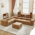 thumbnail image 1 of Tabaray 143" Large Modular Chenille Sectional Sofa with Storage Seat, 1 Ottoman, Modern Style 6-Seater Couch with Cylindrical Backrest and 2 Armrests, Easy Assembly, for Apartment, Living Room, Camel, 1 of 7