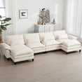 thumbnail image 1 of Tabaray 155" Oversized Modular Sectional Sofa, U Shaped Cloud Couch with Double Ottomans and Cushions, Ice Velvet Upholstered 6 Seat Sofa for Living Room, Home Sofa Set  (Beige), 1 of 11