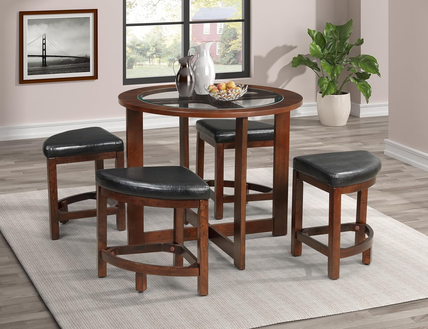 Tabaray 5 Pieces Dining Table Set, 36" Solid Wood Glass Top Round ...