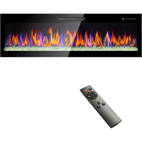 Tabaray 60" Electric Fireplace Recessed Wall Mounted Fireplace Heater and Linear Fireplace with Touch Screen Tempered Glass Panel Timer Remote Control Safety Protection 16 Flame Colors 1400W/ 5000 BTU