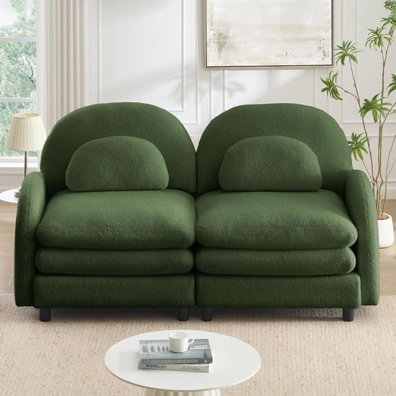 Tabaray 68.5" Loveseat Couch Sherpa Fleece Fabric, Plush Soft Sofa Perfect for Small Space, Modern Living Room Furniture Space with Compact Design and Studio Apartment Use Throw Pillow Design, Green