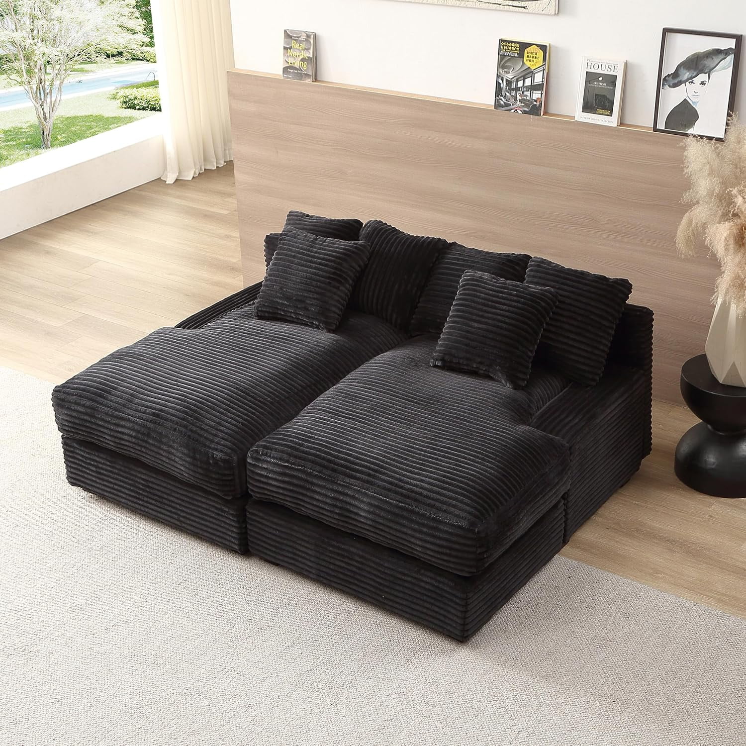 Tabaray 74.8" Double Chaise Lounge, Sleeper Sofa, Soft Corduroy Thicked