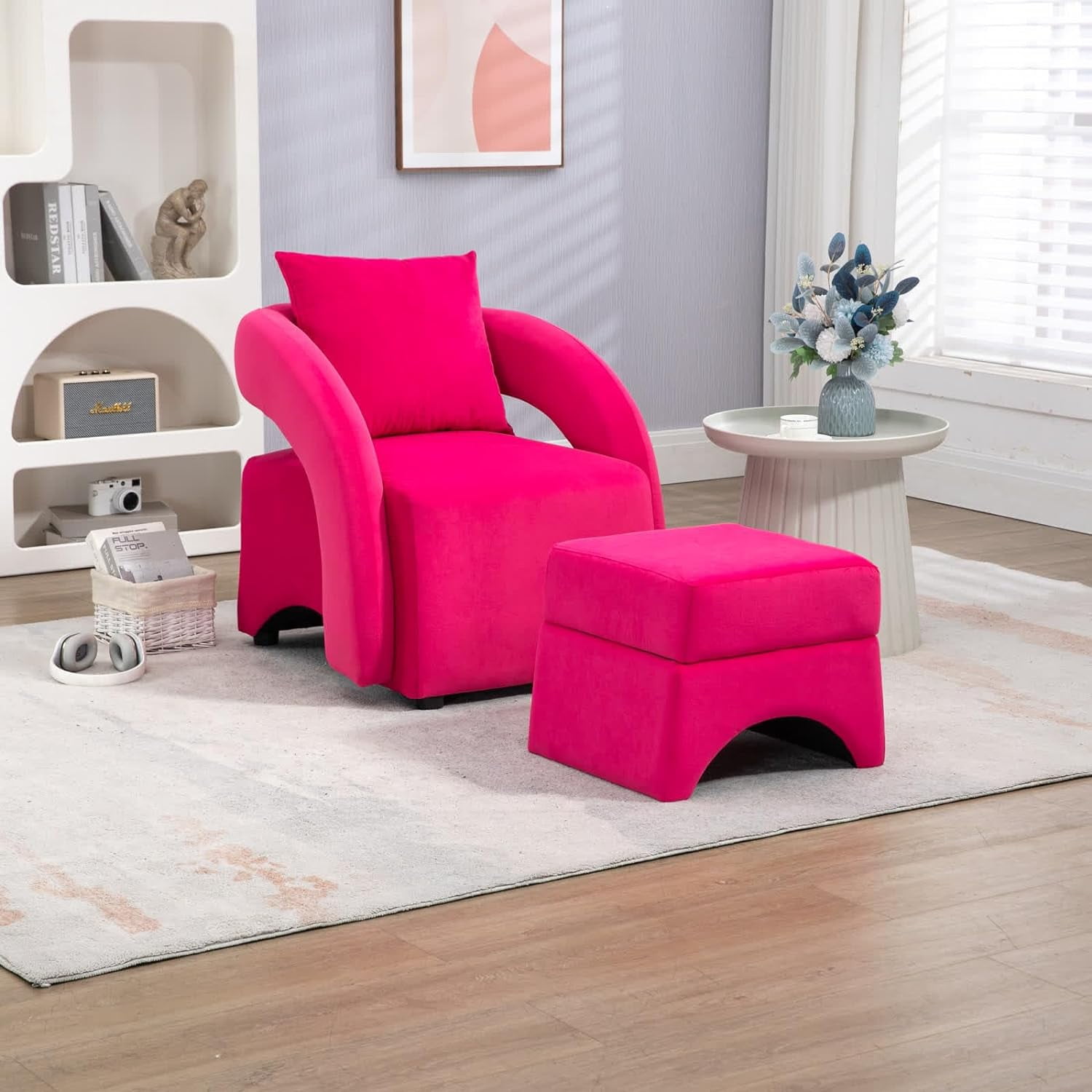 Tabaray Accent Chair with Ottoman, Velvet Modern Living Room Chairs