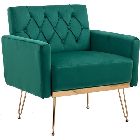 Tabaray Accent Chairs for Bedroom, Mid Century Modern Chair,Single Sofa Chair with Arms, Velvet Comfy Chair for Living Room, Reading Room, Office (Green)