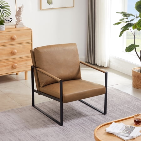 Tabaray Accent Chairs PU Leather Arm Chair with Extra Thick Padded Backrest and Seat Cushion Camel