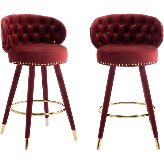Tabaray Bar Stools Set of 2, Modern Velvet Adjustable Counter Height Bar Chairs with Back, Upholstered and Footrest Barstools for Kitchen, Dining Room (Claret Red)