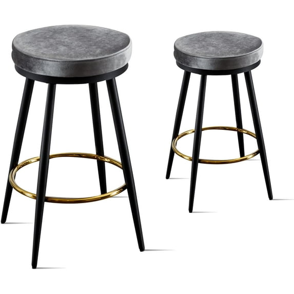 Tabaray Counter Height Bar Stools, 24 Inches Velvet Swivel Bar Stools Set of 2 Modern Upholstered Bar Chairs with Metal Frame Backless for Kitchen Counter Bar Island (Gray)