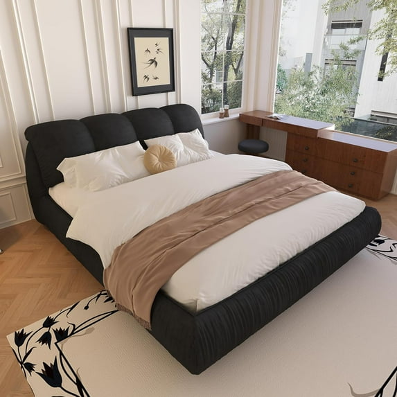 Tabaray King Bed Frame, Luxury King Size Upholstered Platform Bed with Oversized Padded Backrest, Modern Soft Frame Cloud Bed,Thickening Pinewooden Slats and Metal Leg for Bedroom Guest Room