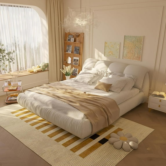Tabaray King Bed Frame, Luxury King Size Upholstered Platform Bed with Oversized Padded Backrest, Modern Soft Frame Cloud Bed,Thickening Pinewooden Slats and Metal Leg for Bedroom Guest Room
