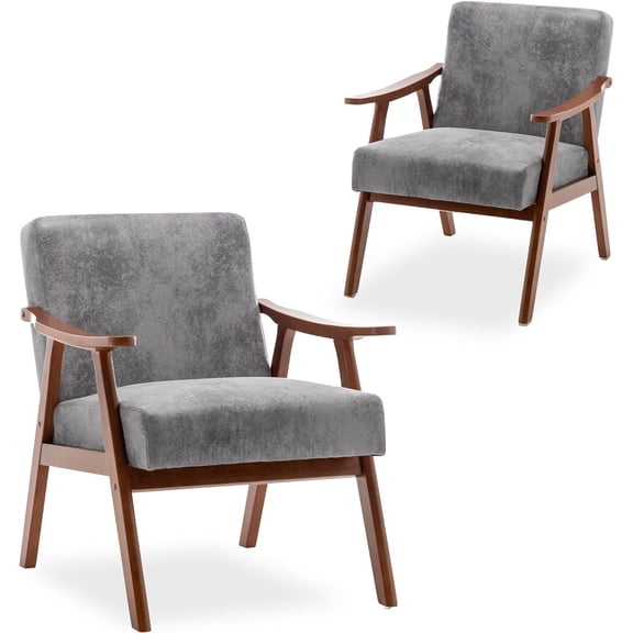 Tabaray Living Room Chairs, Mid Century Modern Chair Set of 2,  Accent Chiar Armchair, Rustic Lounge Chair with Wood Frame, Comfortable Microfiber Side Chair for Bedroom, Reading Nook Chairs, Grey