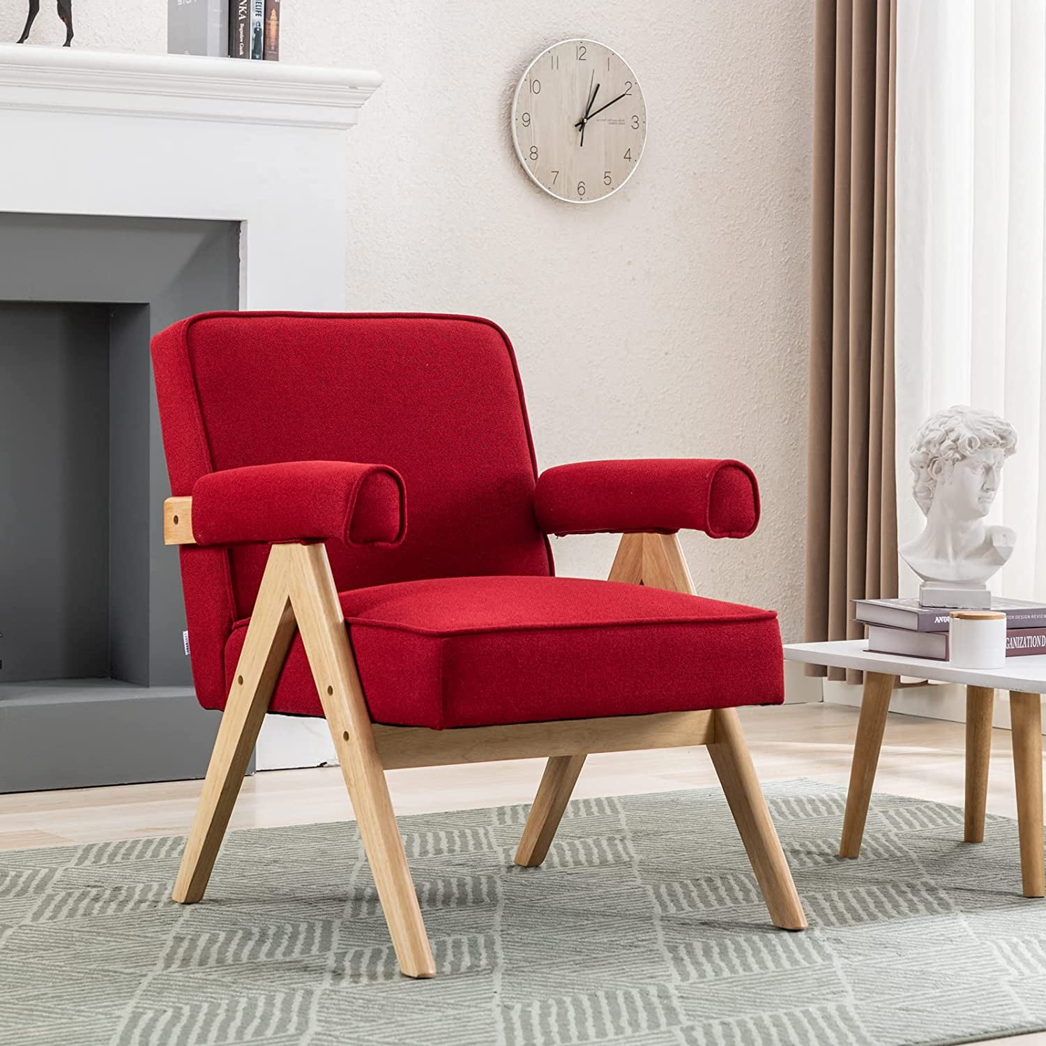 Tabaray Modern Accent Chair with Arms,Comfy Bedroom Chairs with Wooden ...