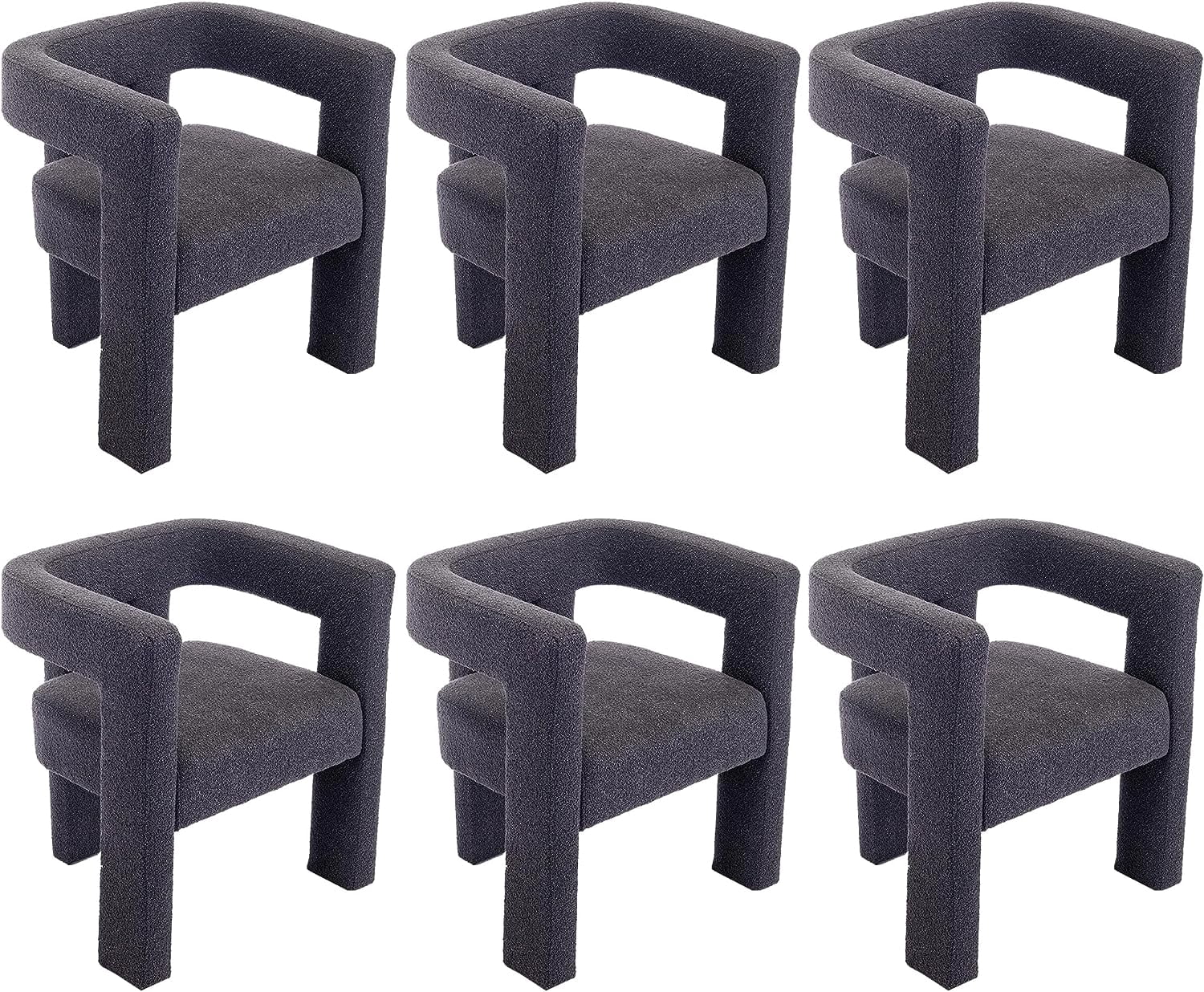 Tabaray Modern Boucle Dining Chair Set of 6, Sherpa Barrel Accent Chairs Upholstered Armchair Comfy Side Chair for Kitchen Living Room Reception (Charcoal Grey, Set of 6)