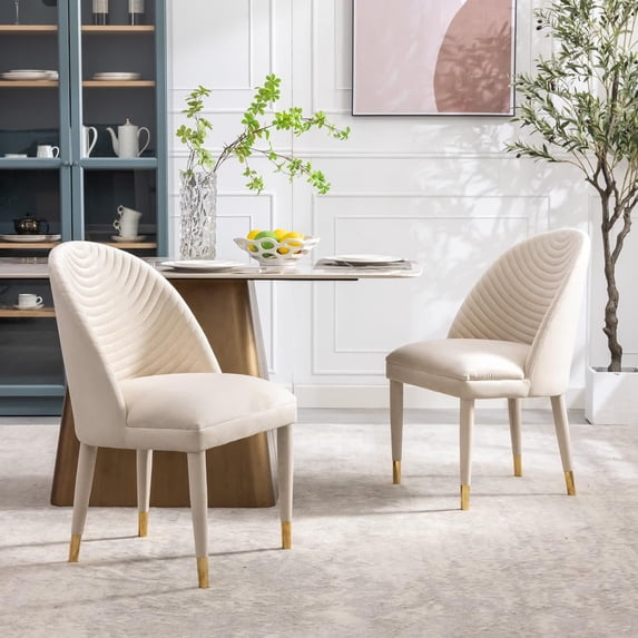 Tabaray Modern Dining Chairs Set of 2, Velvet Accent Chair Set of 2, Comfy Upholstered Side Chair with Gold Legs for Dining Room, Kitchen, Living Room, Bedroom, Waiting Room, Small Spaces, Beige