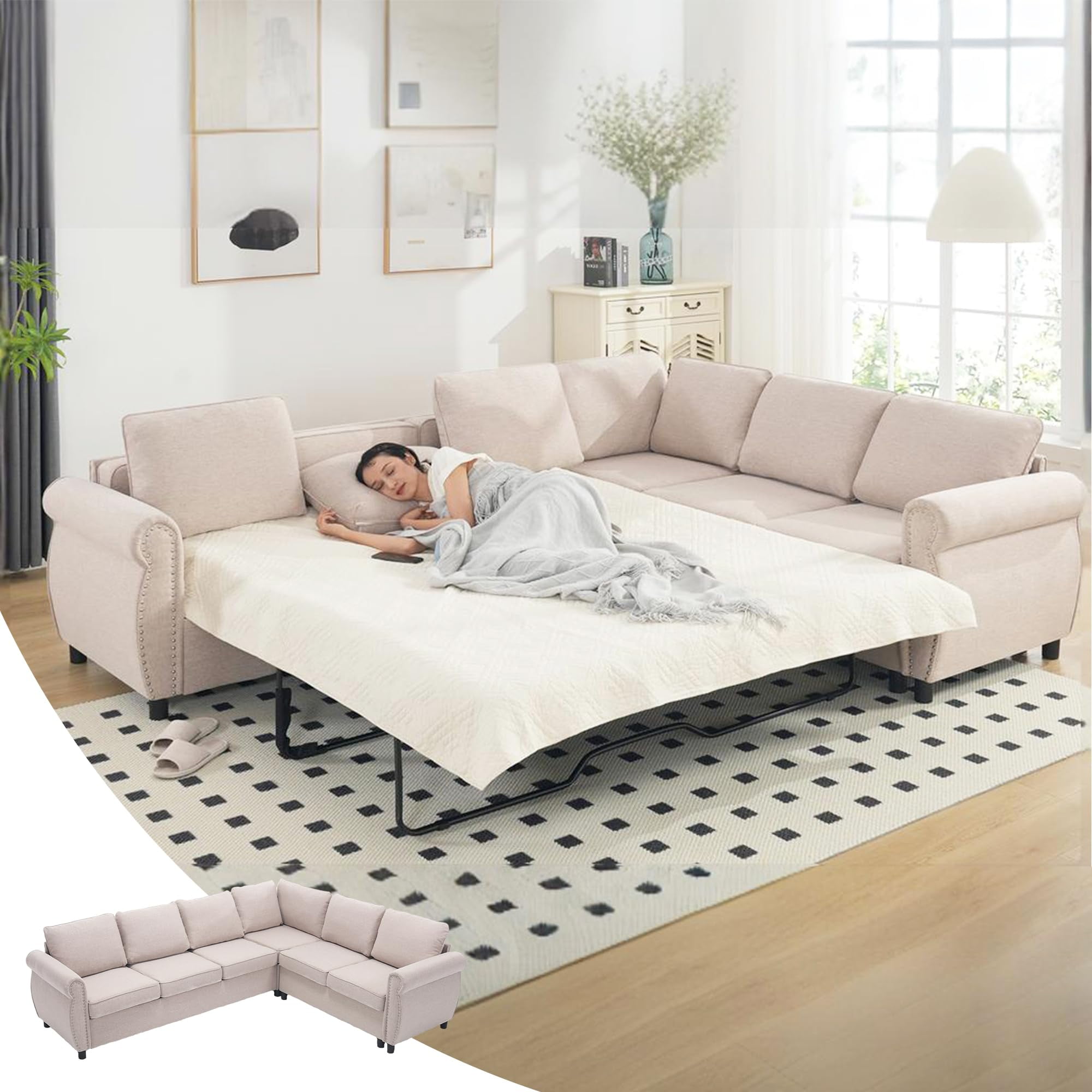 L shaped sectional with pull out bed discount