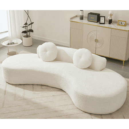 Tabaray Modern Minimalist Curved Sofa, 4 Seater Foam Couch, Upholstered Round Shaped Sofa, w Pillows, Comfy Pocketed Coil Core Insides for Living Room Furniture, Apartment, Salon