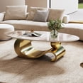 thumbnail image 1 of Tabaray Modern Oval Coffee Table Luxury Sintered Stone Top Coffee Table with Sculptural Geometric S-Shape Stainless Steel Base,Mid-Century Marble Grain Center Table for Living Room,Gold, 1 of 7