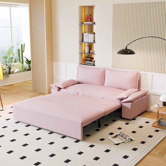 Tabaray Modern Velvet 70.1" 3 In 1 Sleeper Sofa with 2 Pillows, Pink