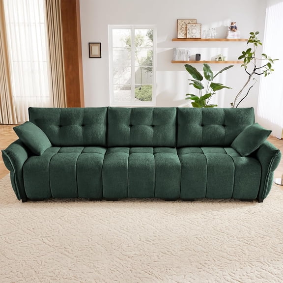 Tabaray Modular Sectional Sofa,Cloud Sectional Couch with Deep Seat,Modern Modular Couch with Movable Ottoman,Chenille Sofa with Throw Pillows for Living Room,Bedroom (110"-3 Seater,Green)