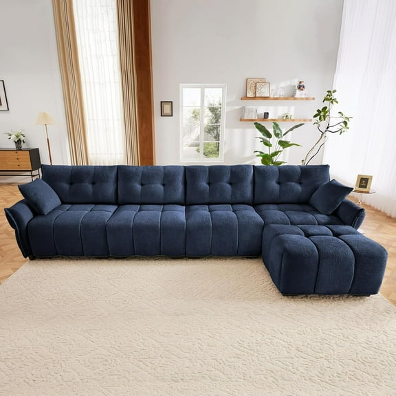 Tabaray Modular Sectional Sofa,Cloud Sectional Couch with Deep Seat,Modern Modular Couch with Movable Ottoman,Chenille Sofa with Throw Pillows for Living Room,Bedroom (142"-L Shape,Blue)