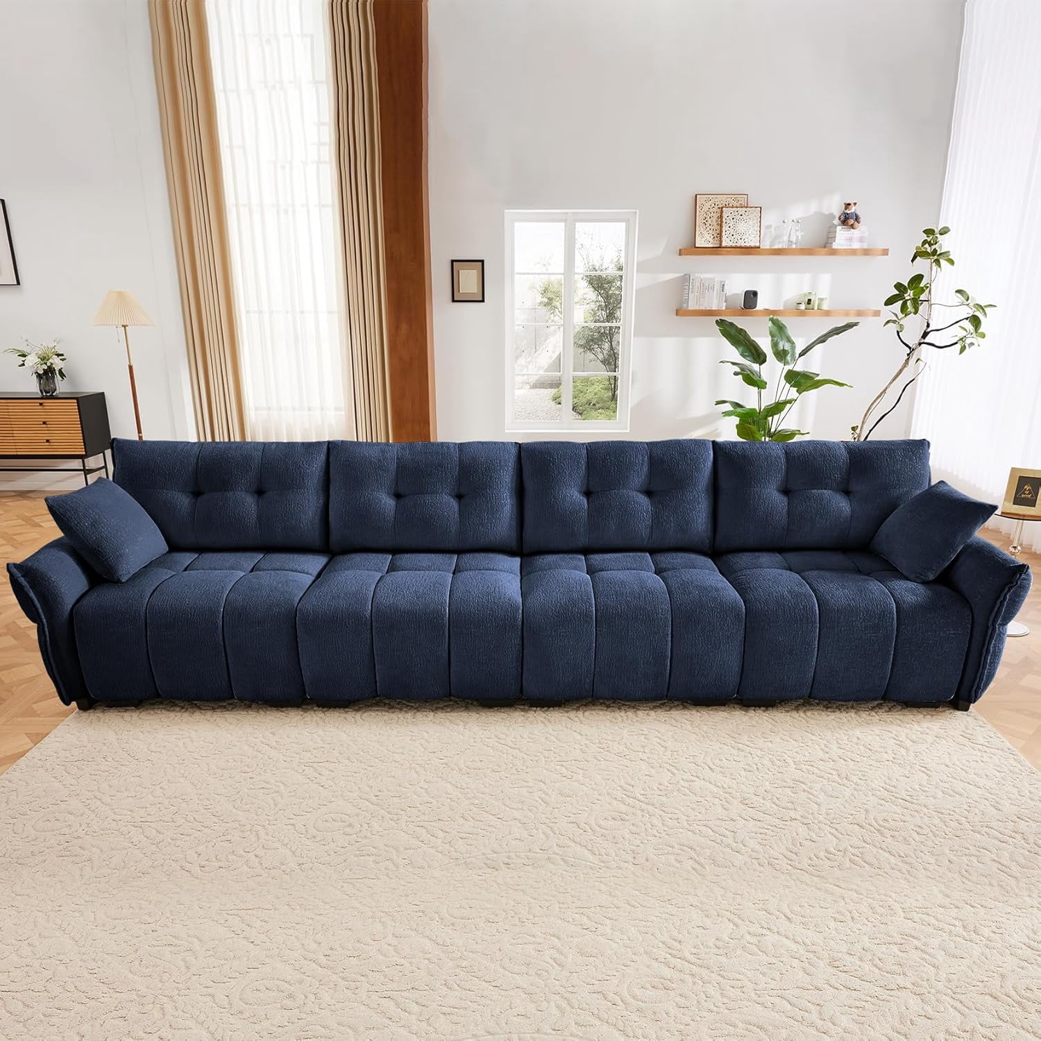 152.8" Modern U-Shaped Chenille Cloud Sofa - 4 Seater Sectional With 2 Ottomans, Deep Seats