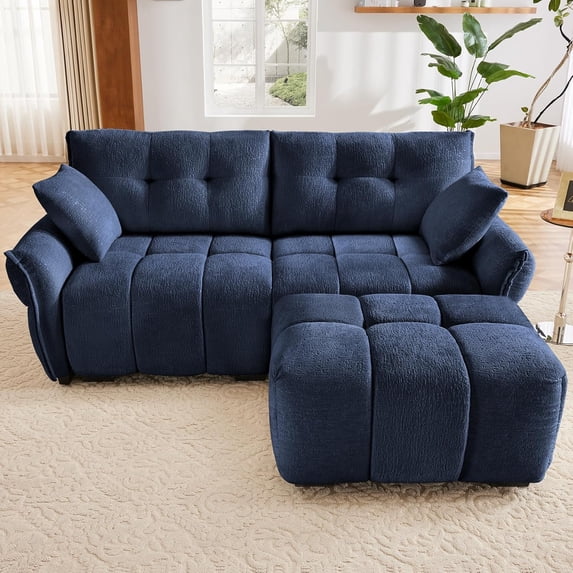 Tabaray Modular Sectional Sofa,Cloud Sectional Couch with Deep Seat,Modern Modular Couch with Movable Ottoman,Chenille Sofa with Throw Pillows for Living Room,Bedroom (79"-L Shape,Blue)