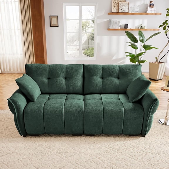 Tabaray Modular Sectional Sofa,Cloud Sectional Couch with Deep Seat,Modern Modular Couch with Movable Ottoman,Chenille Sofa with Throw Pillows for Living Room,Bedroom (79"-Loveseat,Green)