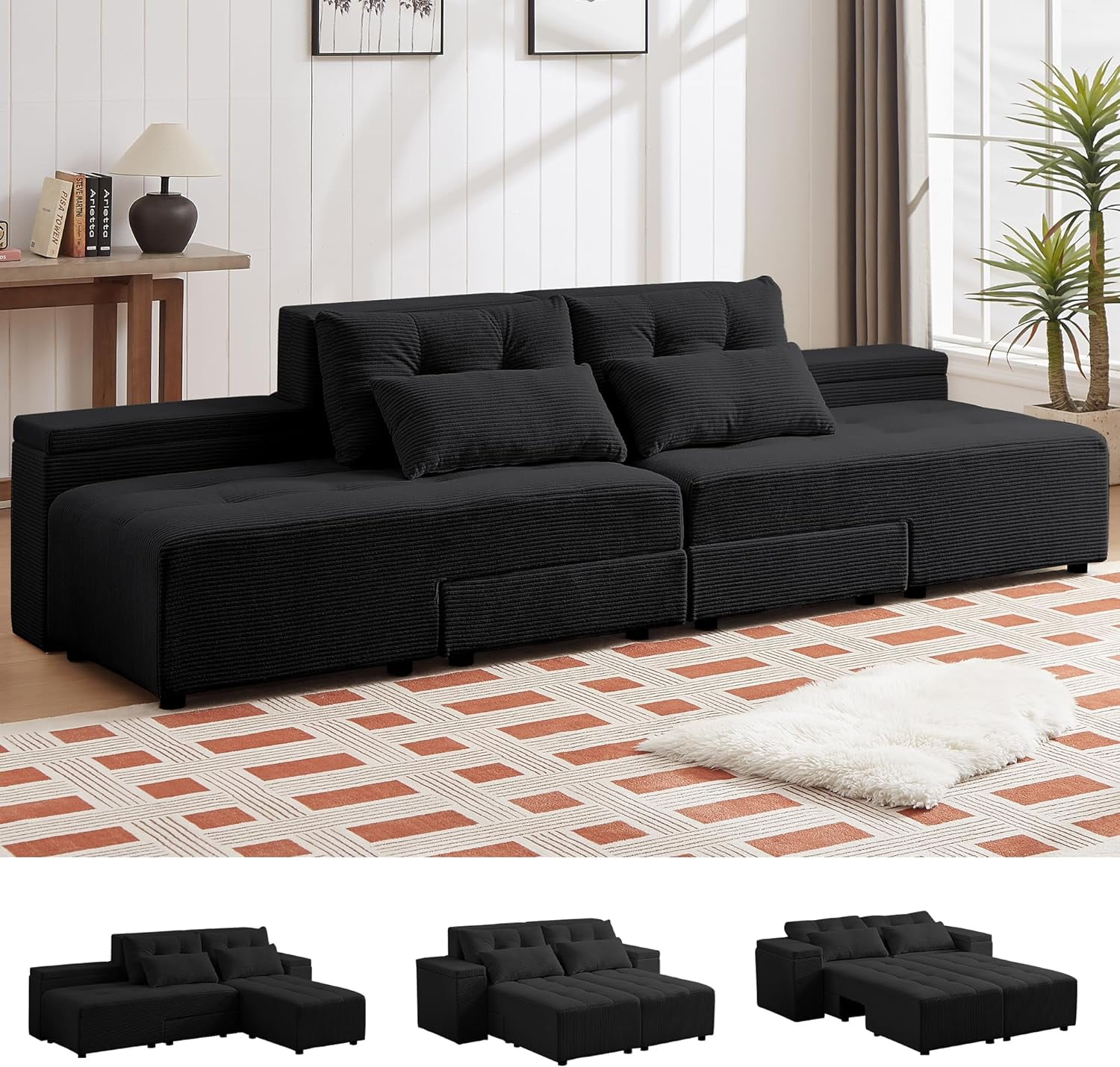Tabaray Modular Sectional Sofa Couch, Convertible 3 in 1 Sleeper Sofa