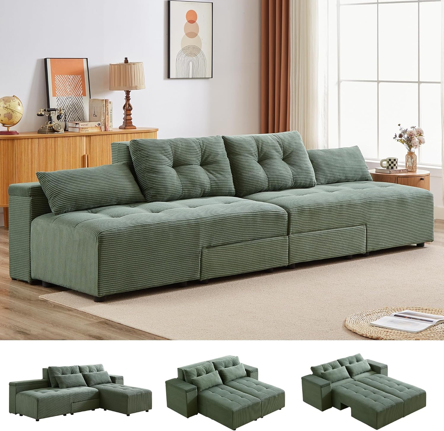Tabaray Modular Sectional Sofa Couch, Convertible 3 in 1 Sleeper Sofa ...