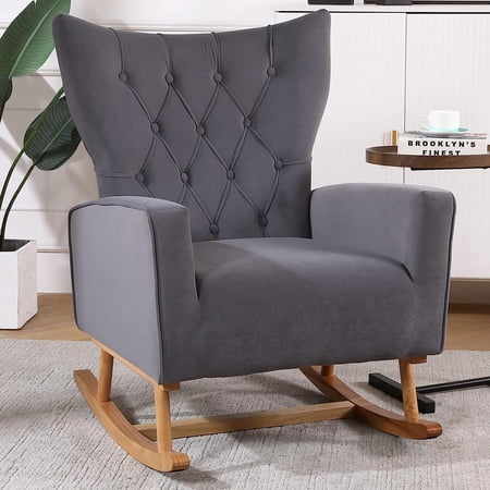 Tabaray Nursery Rocking Chair, Baby Rocker Chair with High Back,Mid Century Modern Rocking Chair for Bedroom,Livingroom,Nursery (Grey)