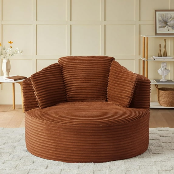 Tabaray Oversized Barrel Chair, Modern Comfort Leisure Single Sofa with Armrests, Compressible Corduroy Round Accent Chair, Lounge Floor Reading Chair for Living Room, Office, Apartment, Orange