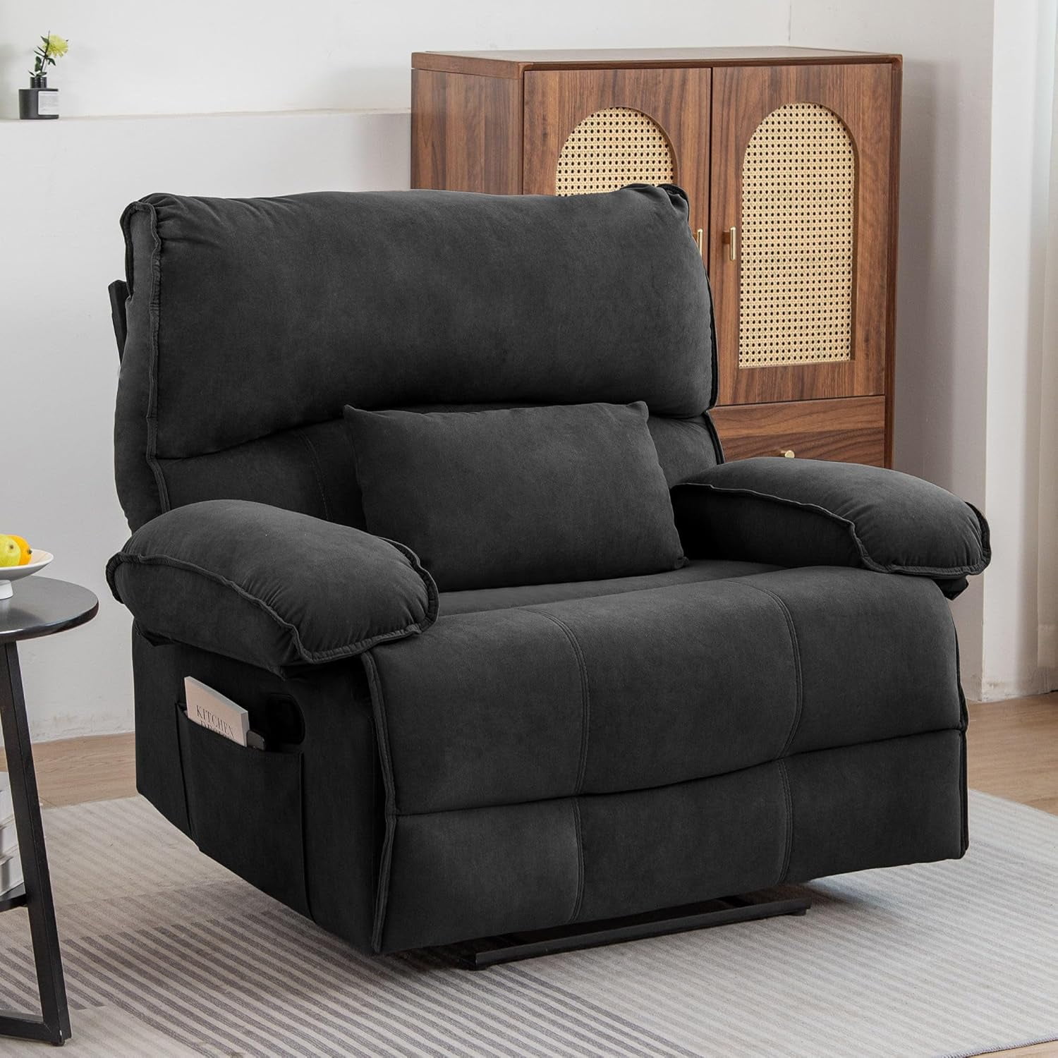 Tabaray Oversized Recliner Chair for Adult Plus Size 49.21 Extra Wide Seat Manual Fleece Recliner with Pockets Ergonomic Massage Heated for Living
