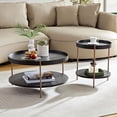 thumbnail image 1 of Tabaray Round Coffee Table Set of 2, 2 Tier Wood Coffee Table with Storage, Living Room Coffee Table, 2pc Nesting Circle Coffee Table Set for Apartment Home Office  Matt Black, 1 of 9