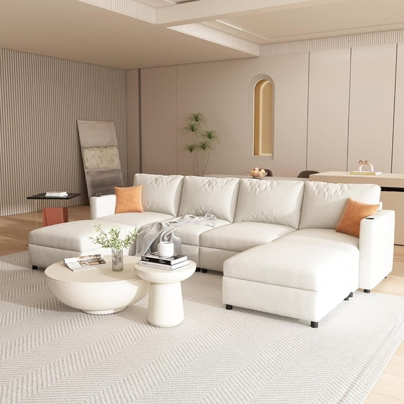 Tabaray Sectional Couches for Living Room, Reversible Modular Sectional Sofa L-Shape Couch with Storage, U-Shape Sofa Bed, 123.6'' Sectional Sofa with Storage Ottoman, Beige